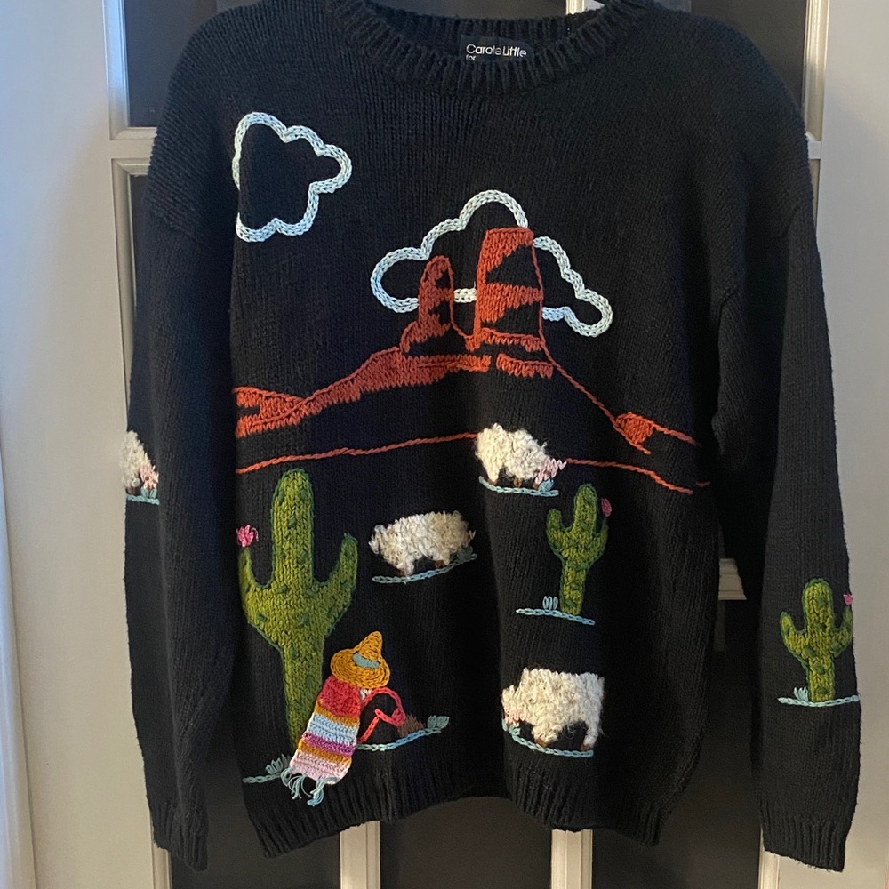 Vintage Carol Little for Saint Tropez West Arsty Cactus Western Aztec Sweater